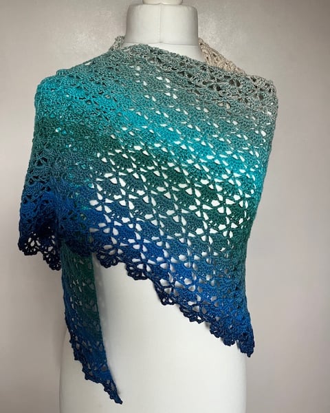 Ladies crochet shawl, teal, green, blue, birthday gift idea, ladies gift