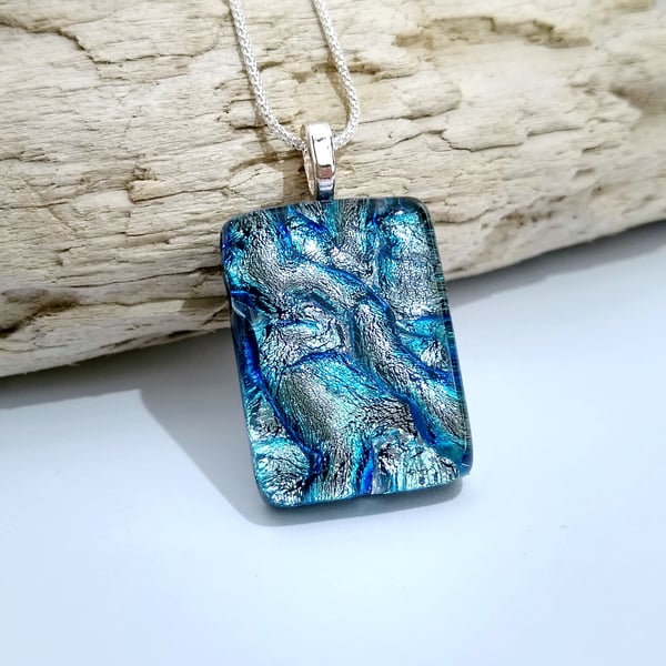 Siver Ripple fused glass pendant