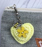Crochet Heart Bag Charm in Yellow with a Bee Charm - Image 1