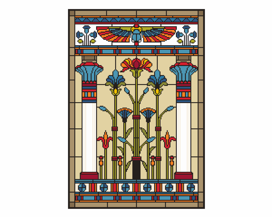 111 - Cross Stitch Pattern Ancient Egyptian Temple with Lotus Fowers and Scarab