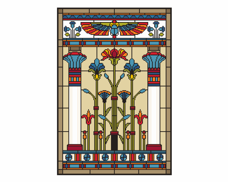 111 - Cross Stitch Pattern Ancient Egyptian Temple with Lotus Fowers and Scarab
