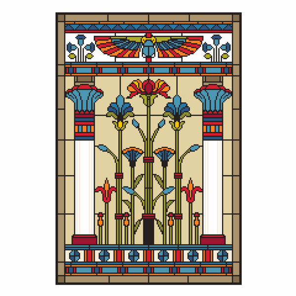 111 - Cross Stitch Pattern Ancient Egyptian Temple with Lotus Fowers and Scarab