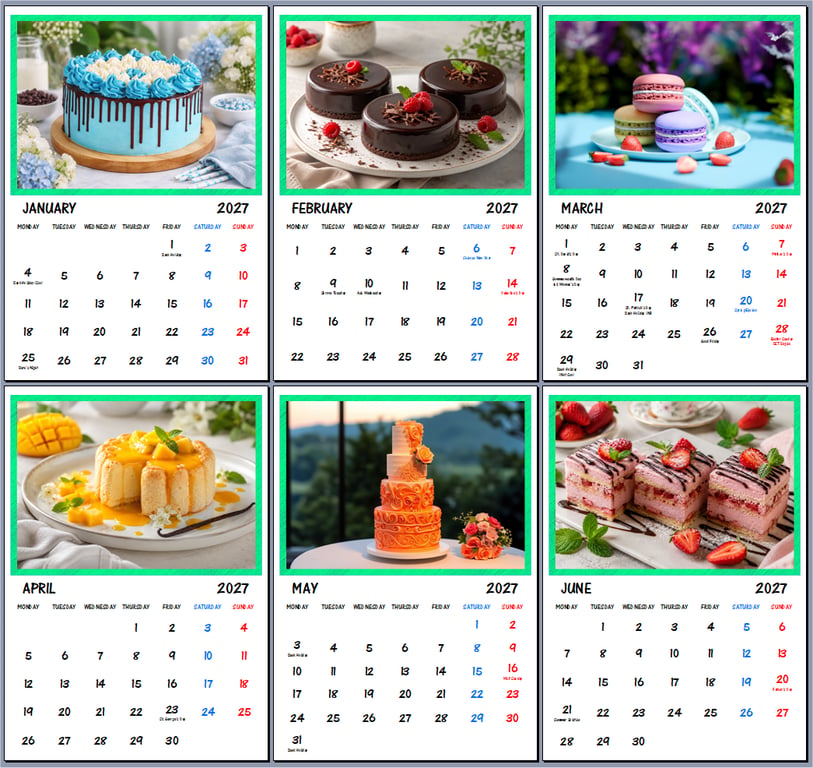 2027 A4 Calendar Cakes & Sweet Treats Calendar Wire Hanging 