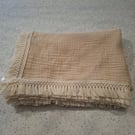 Handmade Beige Muslin Blanket with Cream Lace Trim
