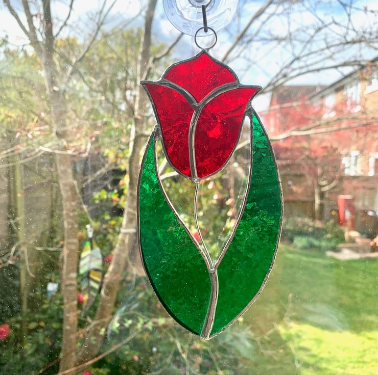 Stained Glass Tulip Suncatcher Handmade Hanging... Folksy