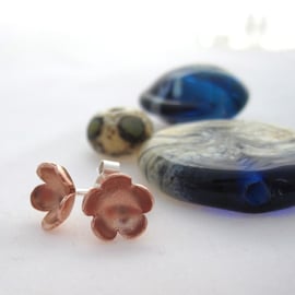 Copper flower Earings - silver, handmade, metalsmith,  Copper daisy petals