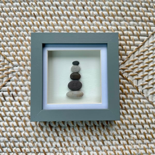 Zen Pebble Stack Art - Tranquil Stone Sculpture in Frame