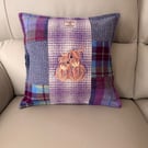 Harris Tweed Cushion with embroidered Highland Coos