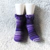 Purple Ankle Socks, Hand Knitted Socks, Cosy Wool Blend Socks