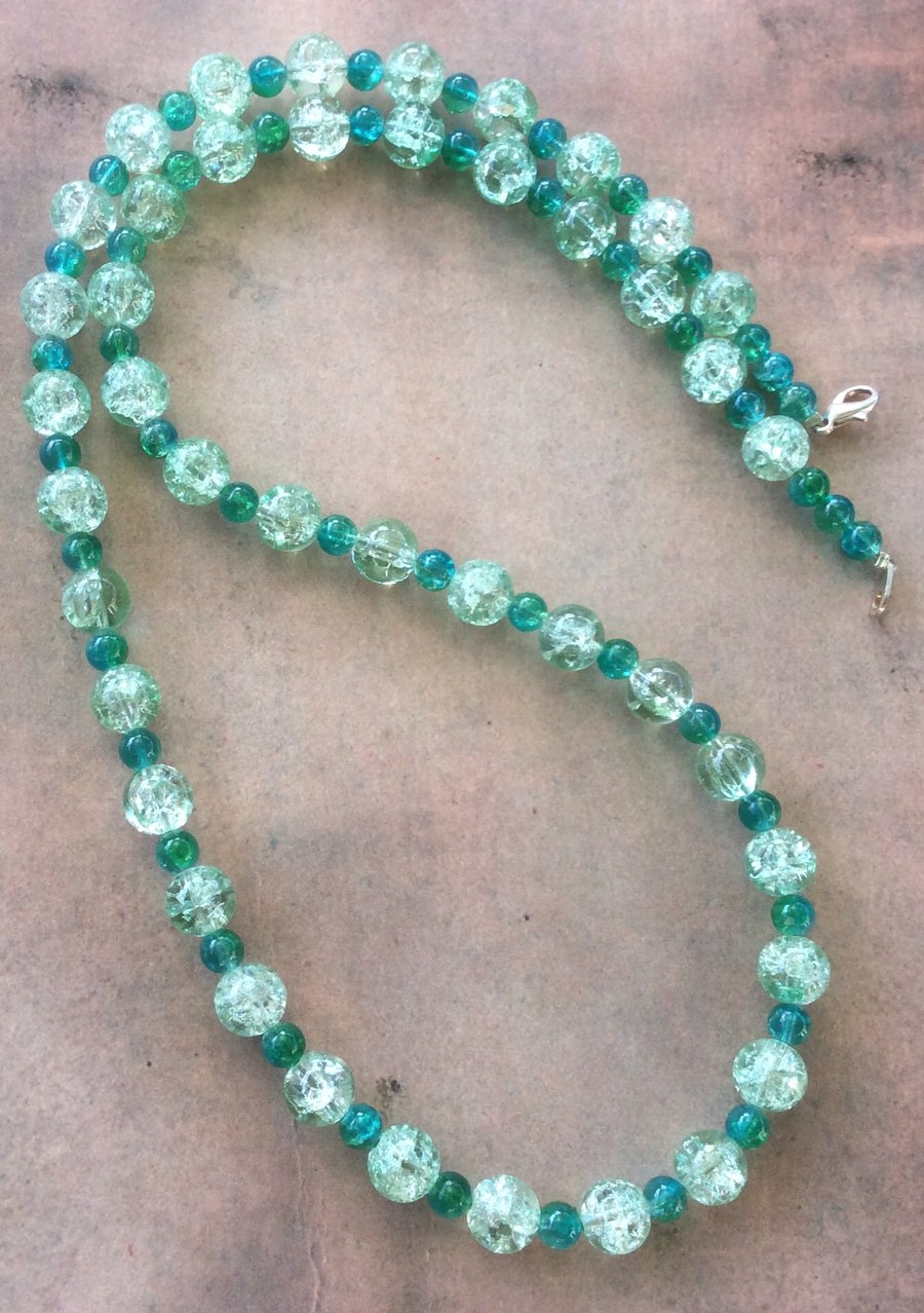 Green Crackle Glass Bead Necklace