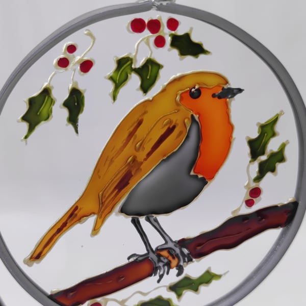 Handmade glass painted window hanging or Christmas tree bauble