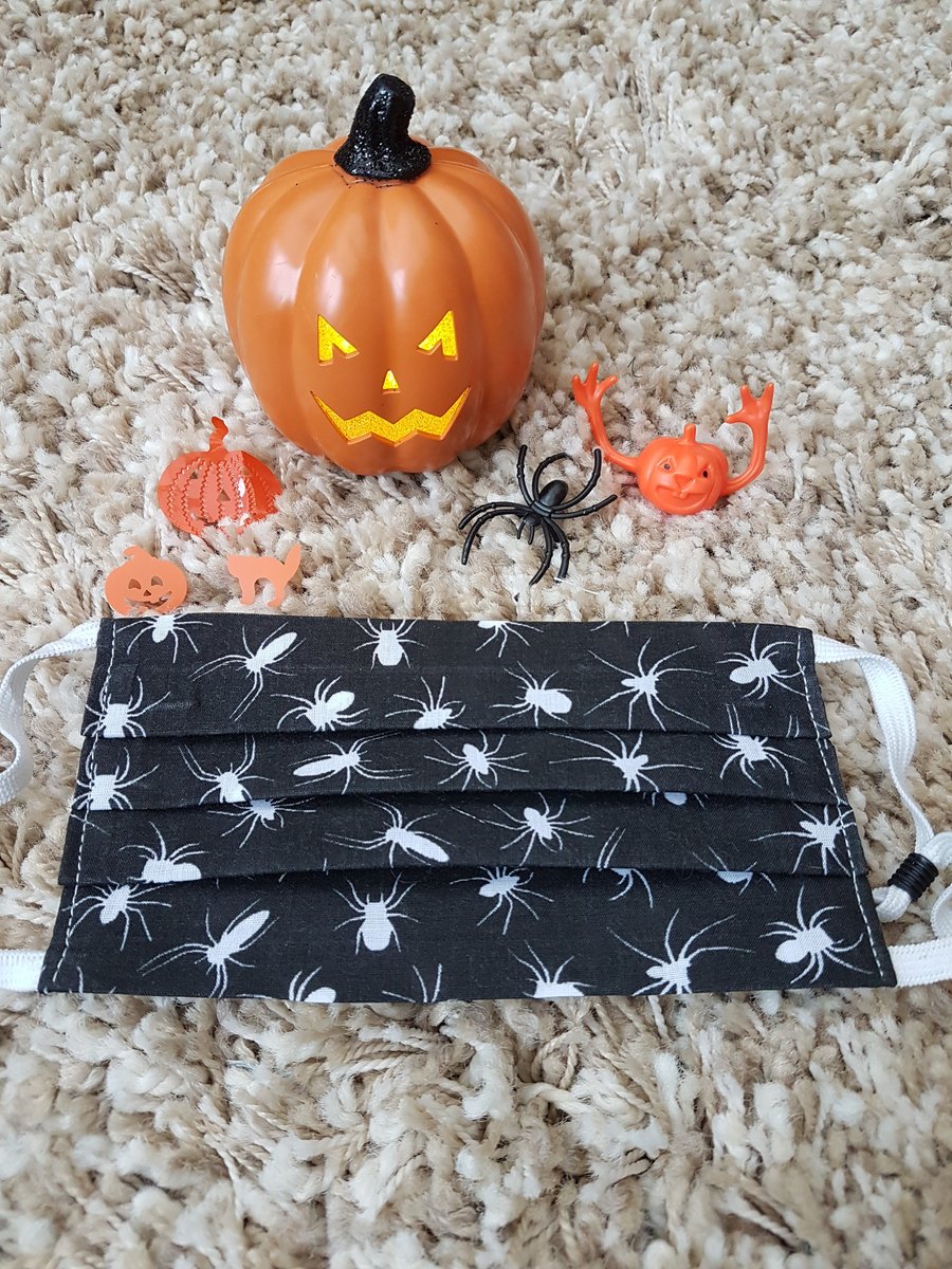 Halloween Adult face covering – Black Spider print 