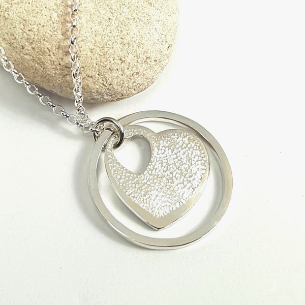 Silver Heart & Circle Pendant Necklace 