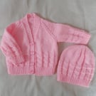 Beautiful Hand Knitted Cardigan and Hat Set