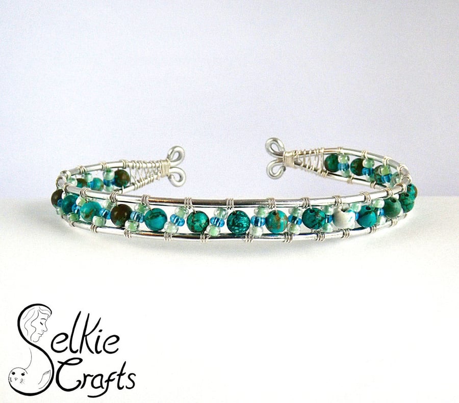 Turquoise Wire Wrapped Cuff Bracelet Bangle