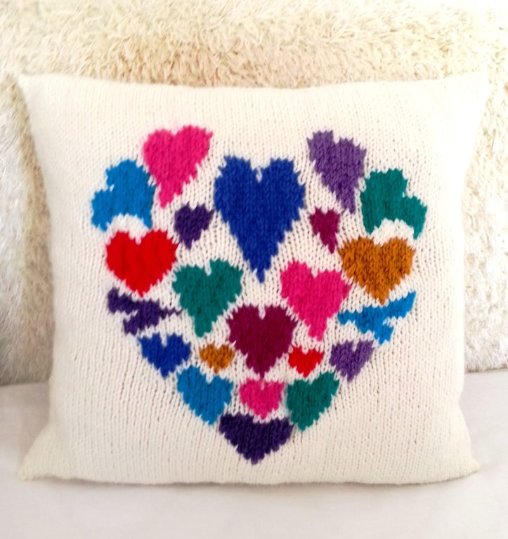 Heart Pillow Knitting Pattern, Hearts Cushion Digital Knitting Pattern