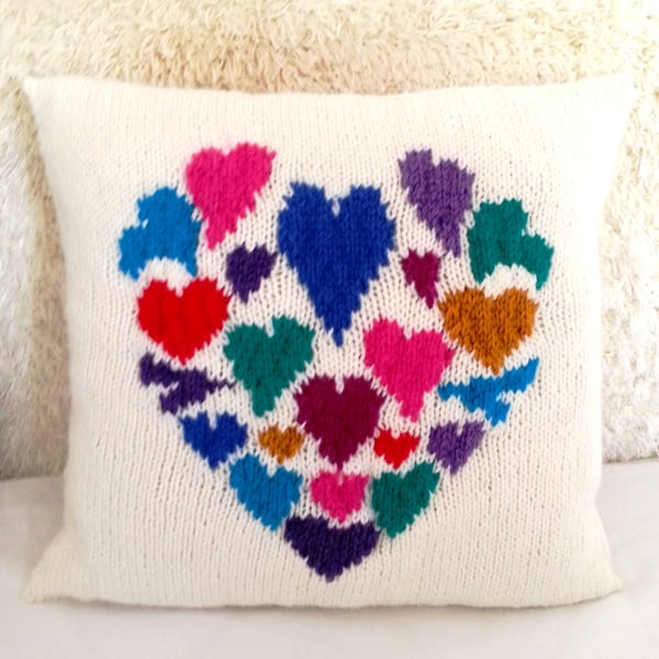 Heart Pillow Knitting Pattern, Hearts Cushion Digital Knitting Pattern