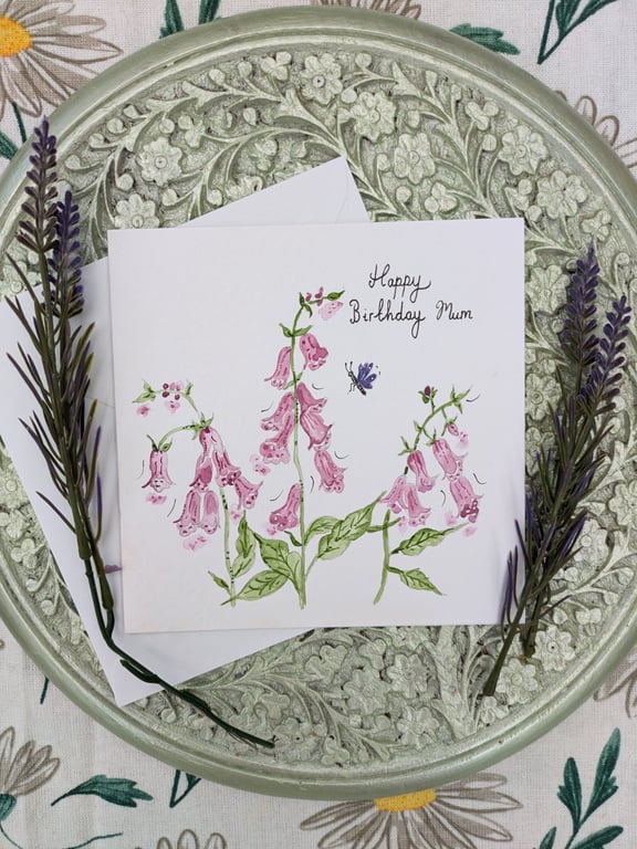 Foxglove hand-painted "Mum" Birthday card