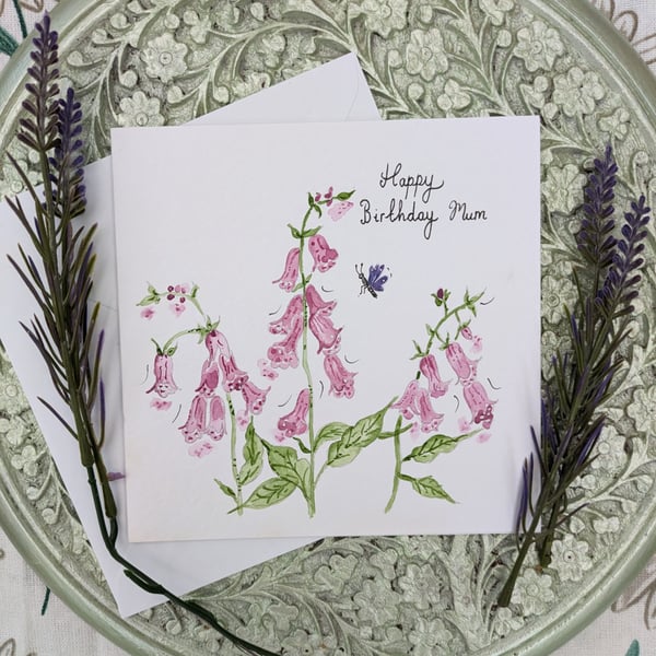 Foxglove hand-painted "Mum" Birthday card