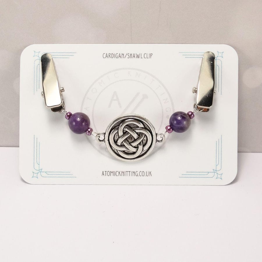 Cardigan Clip - Amethyst Celtic Knot Pashmina Clip Sweater Clip Shawl Fastener U
