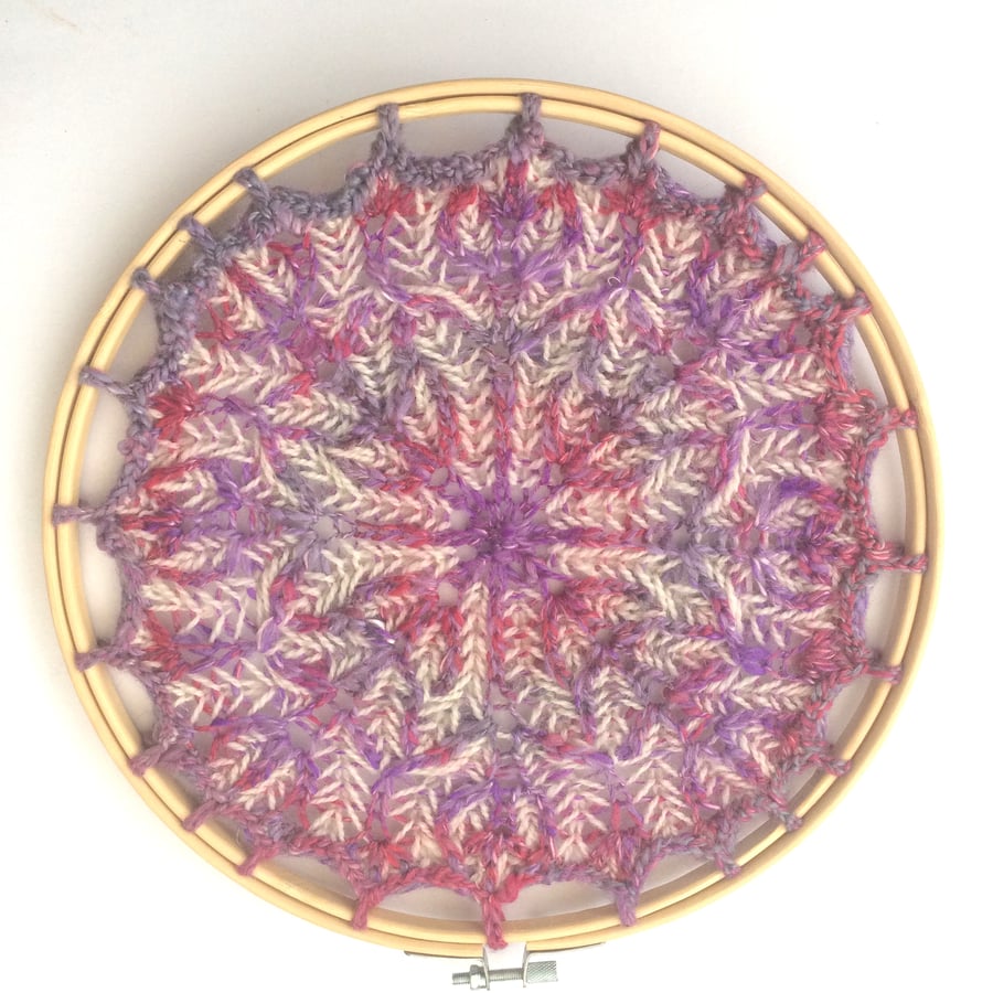 SECONDS SUNDAY Valentine Lots of hearts Knitted Textile Wall hanging 10" Mandala