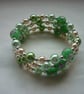 SHADES OF GREENS AND CREAM LAMPWORK BEAD BRACELET.  575 - Image 3