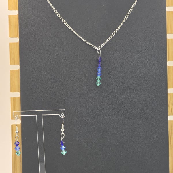 Dark to light blue preciosa crystal bicone jewellery set