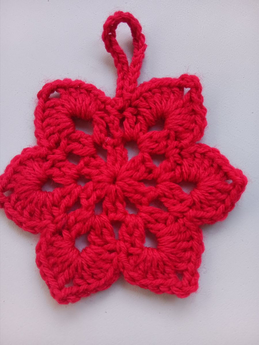 Crochet Christmas Snowflake (Red) - festive decoration