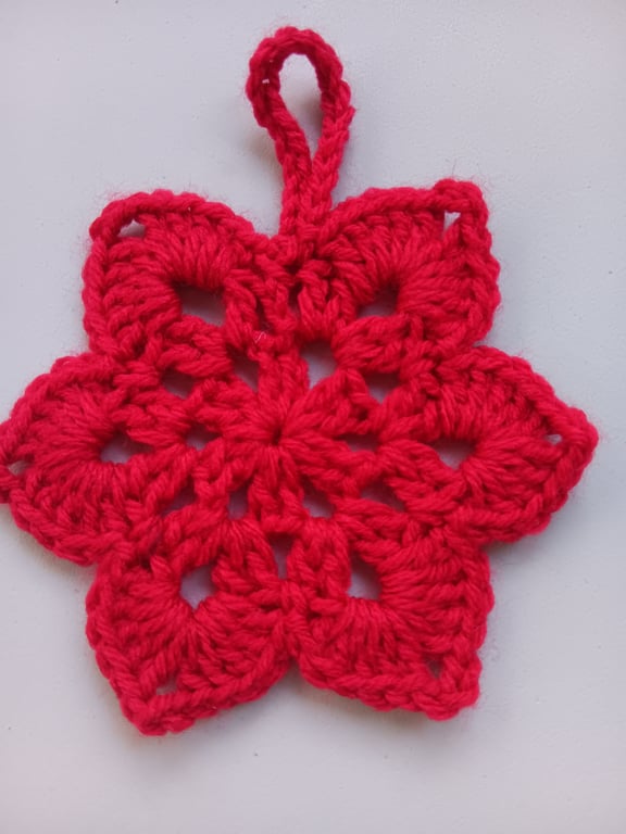 Crochet Christmas Snowflake (Red) - festive decoration