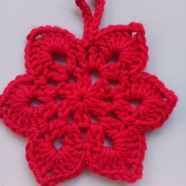 Crochet Christmas Snowflake (Red) - festive decoration