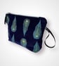 Peacock Makeup Bag, Hand Printed Velvet Cosmetic Bag, Midnight Blue Travel Pouch - Image 3