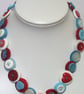 Red, white and aqua button necklace - Image 2
