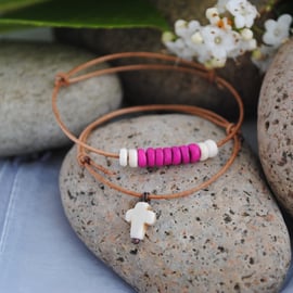 Friendship Bracelets-TWO leather howlite & coconut shell