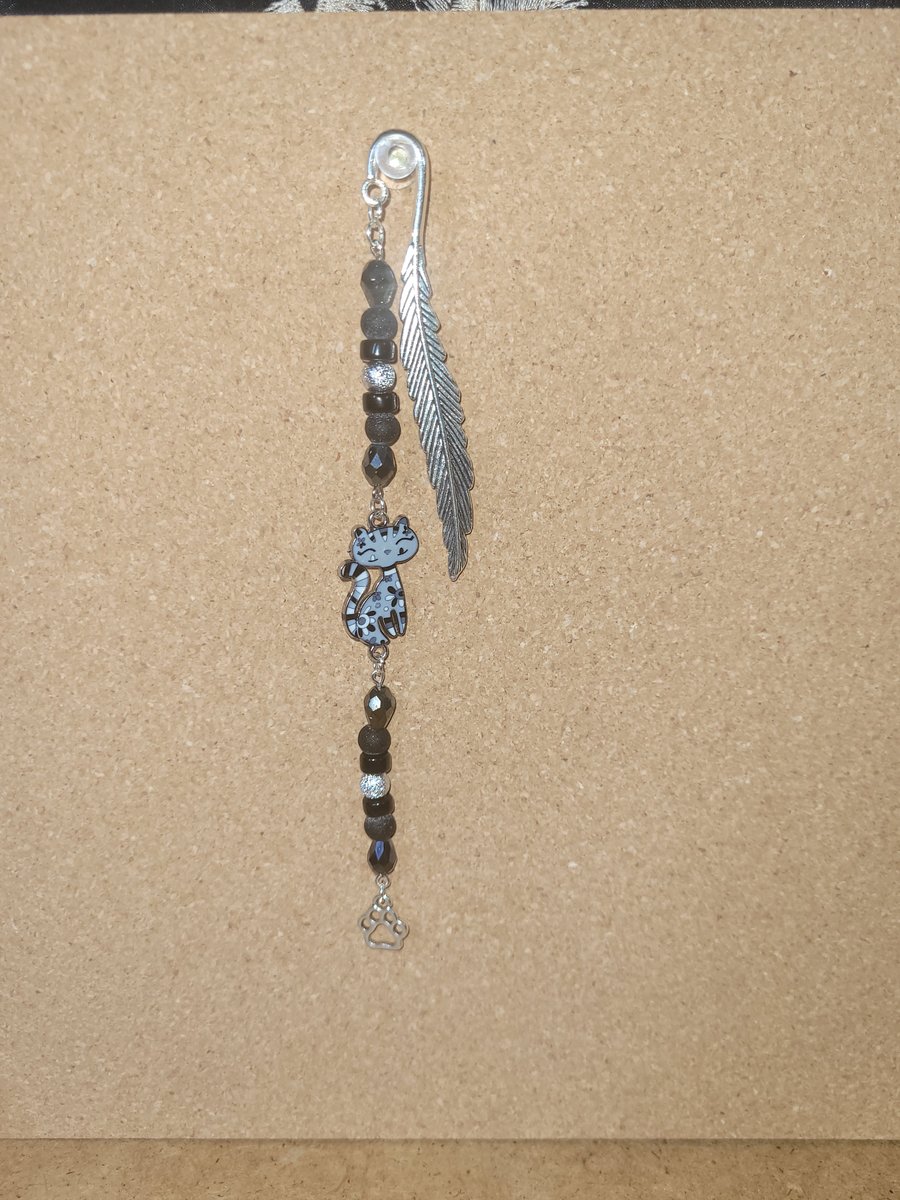 Beaded Metal Bookmark - Happy Cat