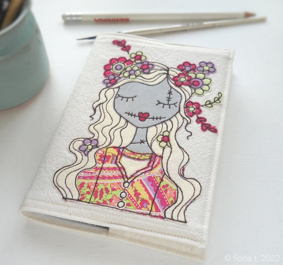 freemotion embroidered floral lady zombie A6 sketchbook yellow