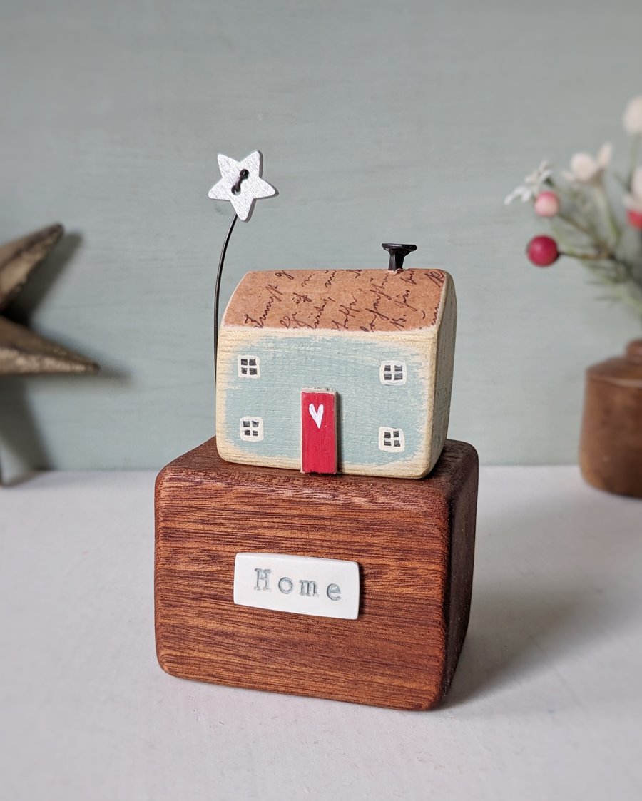 Little Wooden Christmas Cottage with Star 'Home'
