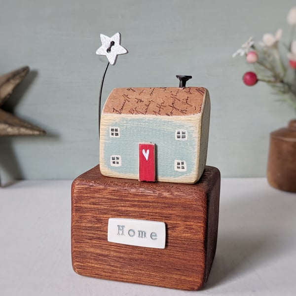 Little Wooden Christmas Cottage with Star 'Home'