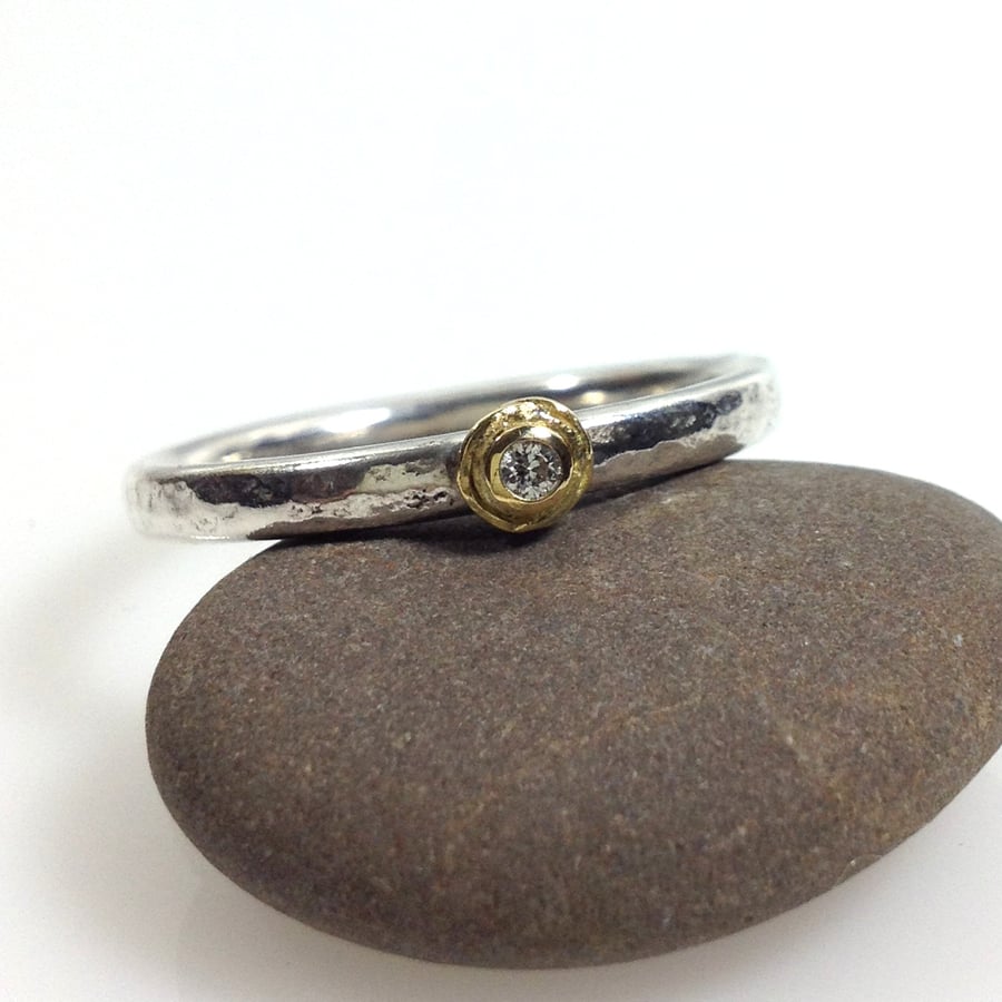 Diamond stackable ring in silver and 18ct gold UK Q