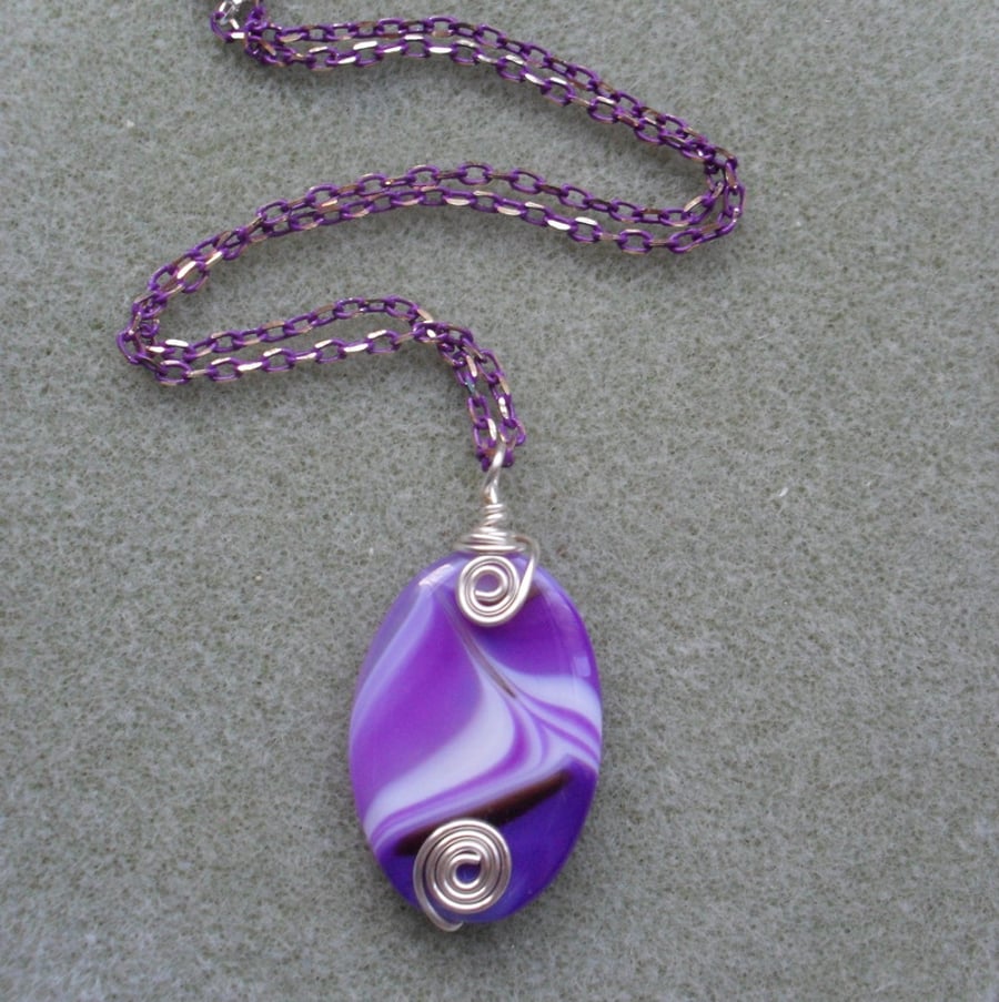 Purple Agate Wire Wrapped Pendant