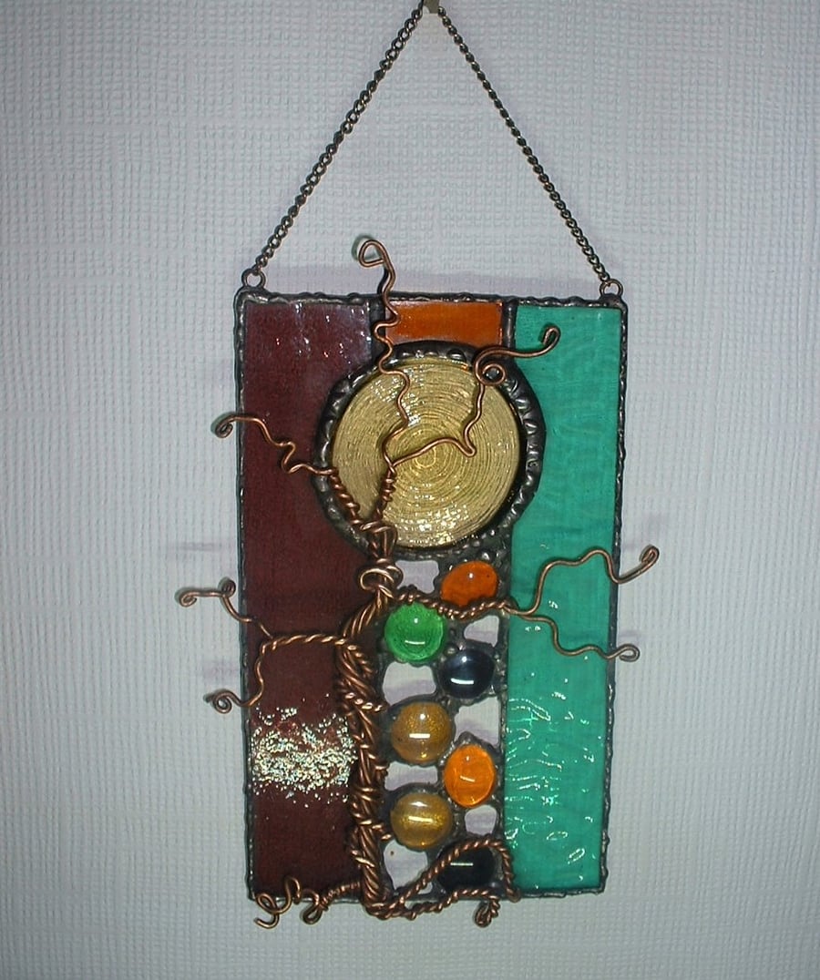 "Forest Light" Abstract Stained Glass Suncatcher Wall Art