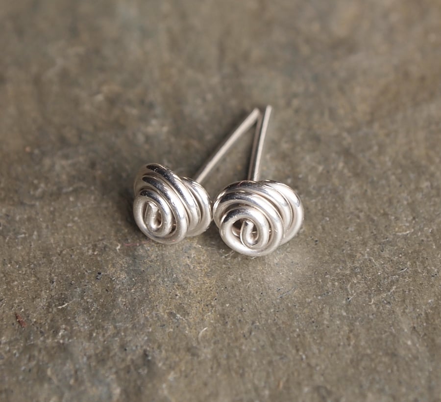 studs, silver twist stud earrings - recycled silver studs