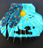 Dog Painting on Shell, Moon Stars Tree Dog Ball Silhouette, Hand Painted Gift - Image 1
