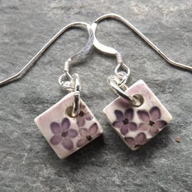 Summer Garden ceramic and sterling silver drop earrings in purple