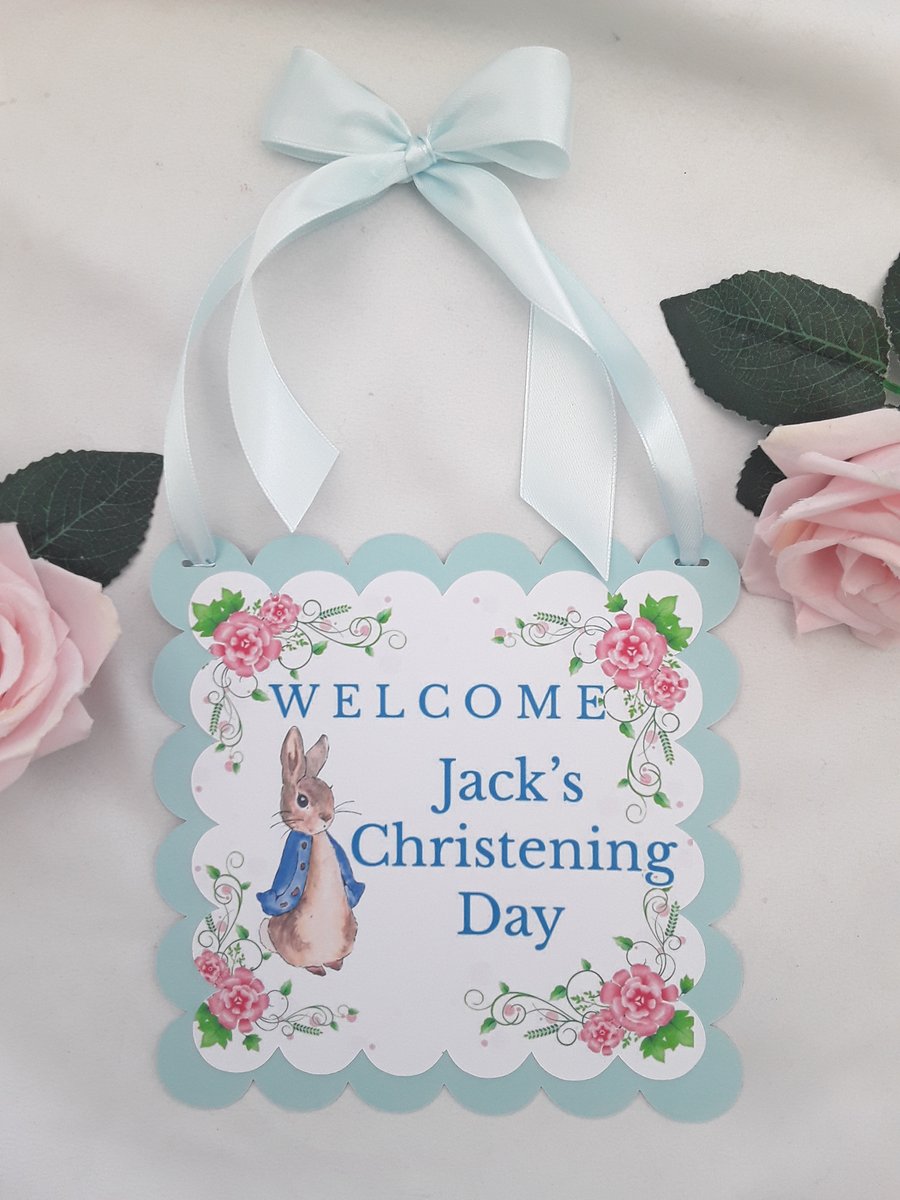 Personalised Flopsy Rabbit Christening Welcome Sign,Peter Rabbit Christening Wel