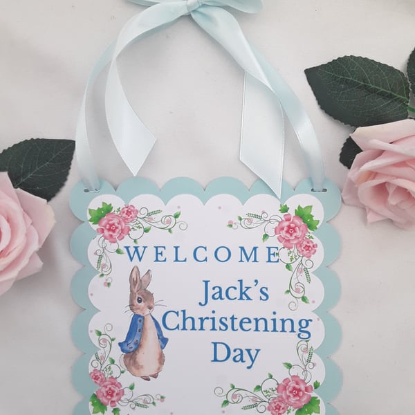 Personalised Flopsy Rabbit Christening Welcome Sign,Peter Rabbit Christening Wel