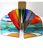 Stained Glass Rainbow Sea and Sky Bookends on Oak Stands Handmade Art - Image 5