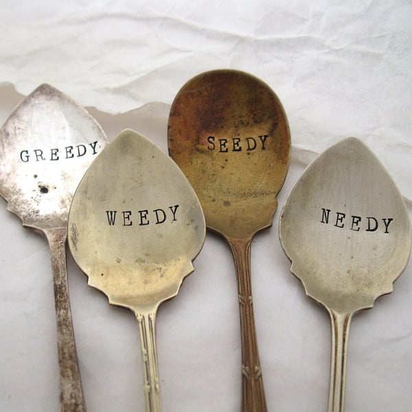 Upcycled spoon plant pot labels, garden humour, rustic style