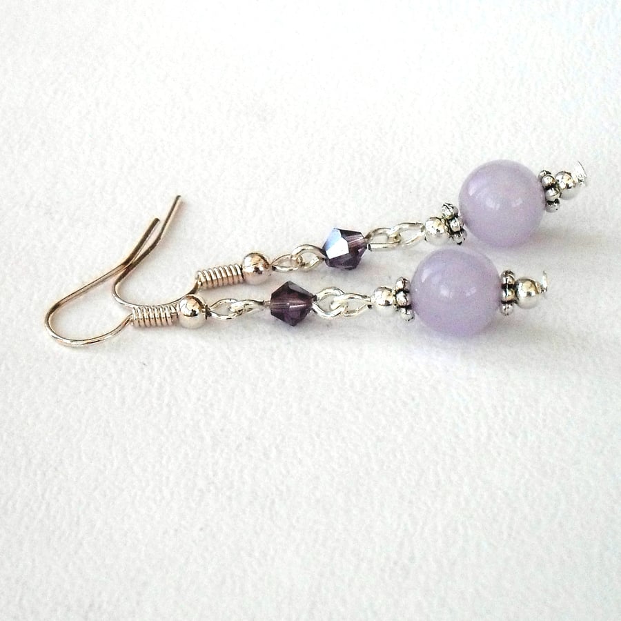 Handmade lavender jade and crystal earrings