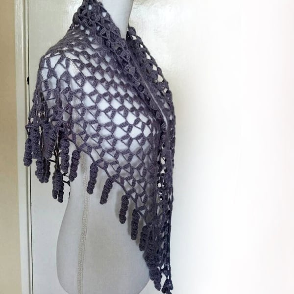 Boho Hand Knitted Warmer Grey Scarf - Chunky Knit Collar Shoulder Shawl 