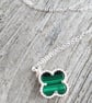 Genuine Malachite Lucky Four Leaf Clover Sterling Silver Necklace 18 Inch - Image 4
